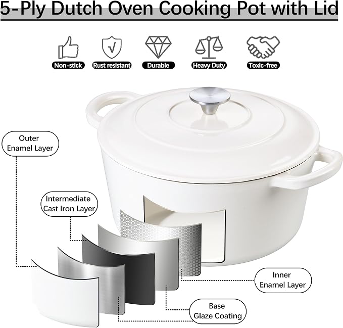 E-far 7QT Enameled Dutch Oven, Cast Iron Dutch Oven Pot - Image 4