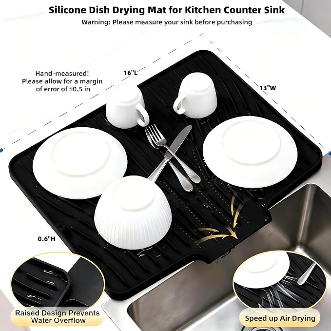 Silicone Dish Drying Mat for Kitchen Counter Sink, Non-Slip dish drying Pad - Image 2