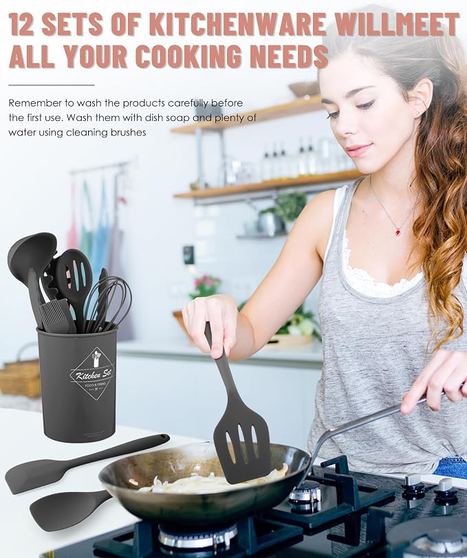 Kitchen Utensils Set-12 Pieces Silicone Cooking Utensils Set 392°F Heat - Image 4