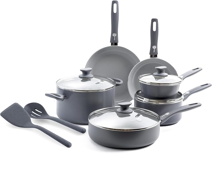 GreenPan Dover Healthy Ceramic Nonstick, 12 Piece Cookware Pots and Pans Set by GreenPan
