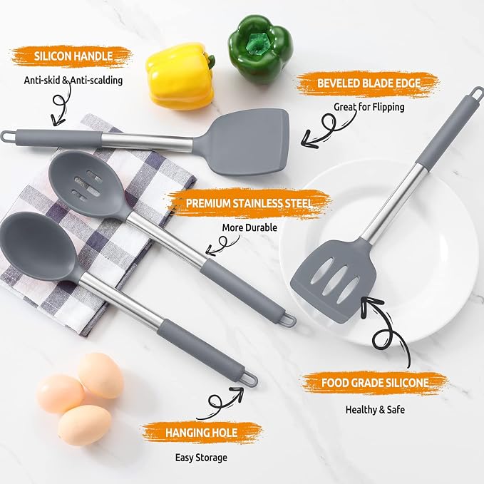 Cooking Utensils Set of 4, E-far Silicone Kitchen Utensils - Image 4