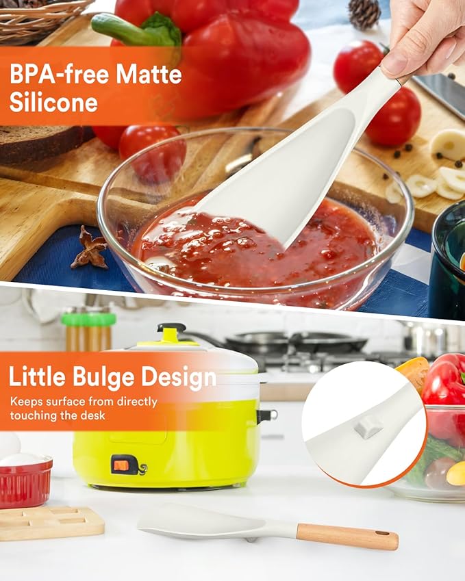 Cooking Spoon for Nonstick Cookwares, Wood Handle Spoon for Mixing, and Scrape - Image 5