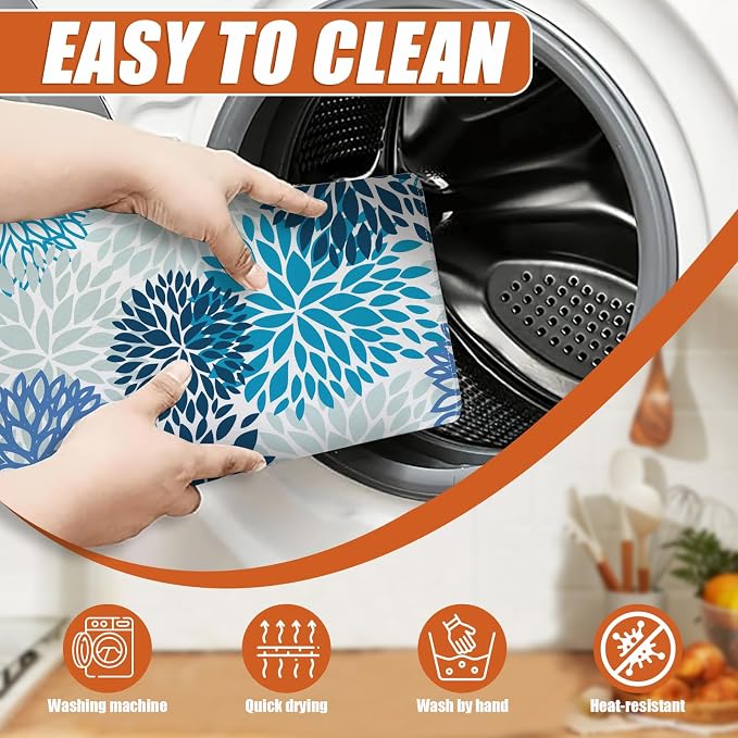 Blue Floral Dish Drying Mat for Kitchen Counter Microfiber Absorbent Dish - Image 4