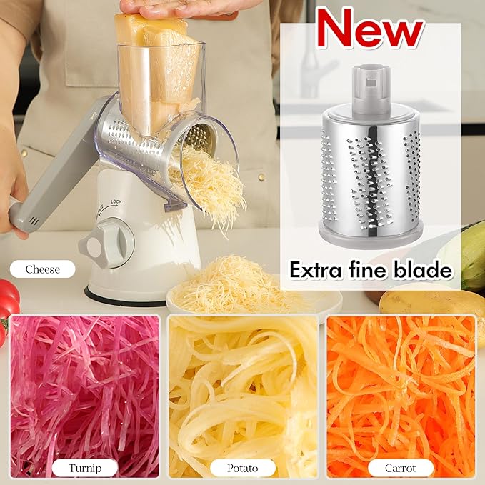 Ourokhome Rotary Cheese Grater Hand Crank, Kitchen Shredder Speed Mandolin - Image 4