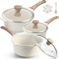 VINCHEF Sauce Pan Set with Lid 10PCS, 3 White Non Stick Cooking Pots Induction by VINCHEFMeetBetterLife