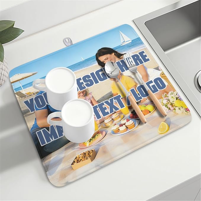 Custom Dish Drying Mat for Kitchen Counter Design Your Photo Text Business Logo - Image 8