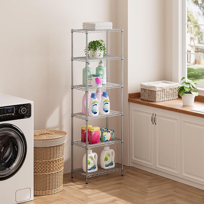 SINGAYE 6 Shelf Wire Shelving Unit Adjustable Metal Shelves Standing Bathroom - Image 7