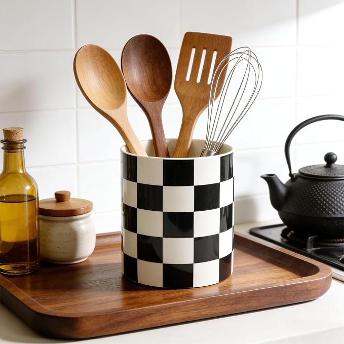 Utensil Holder for Kitchen Counter 7.2" Ceramic Utensil Holder Deep and Stable - Image 2