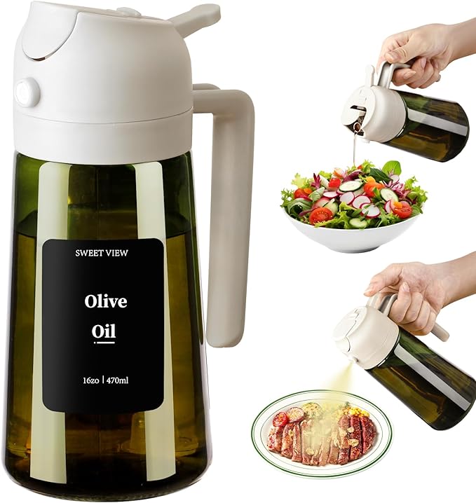 SWEET VIEW Olive Oil Dispenser and Oil Sprayer – 16oz/470ml Glass Light-Proof by SWEETVIEW