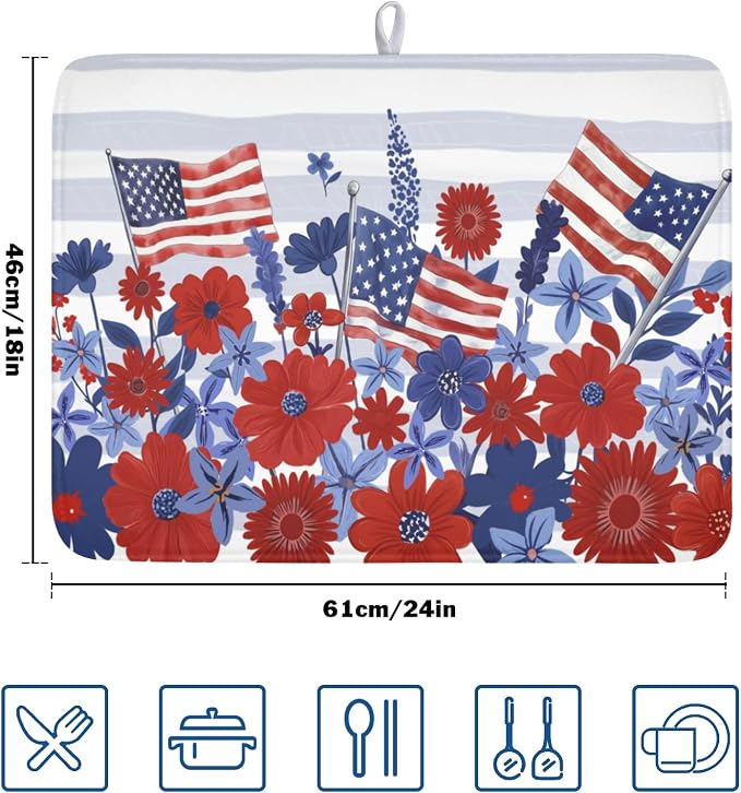 Patriotic Floral Dish Drying Mat - Image 2