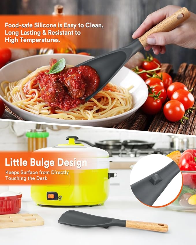 Cooking Spoon and Rice Scooper for Nonstick Cookwares, Wood Handle Spoon for - Image 4
