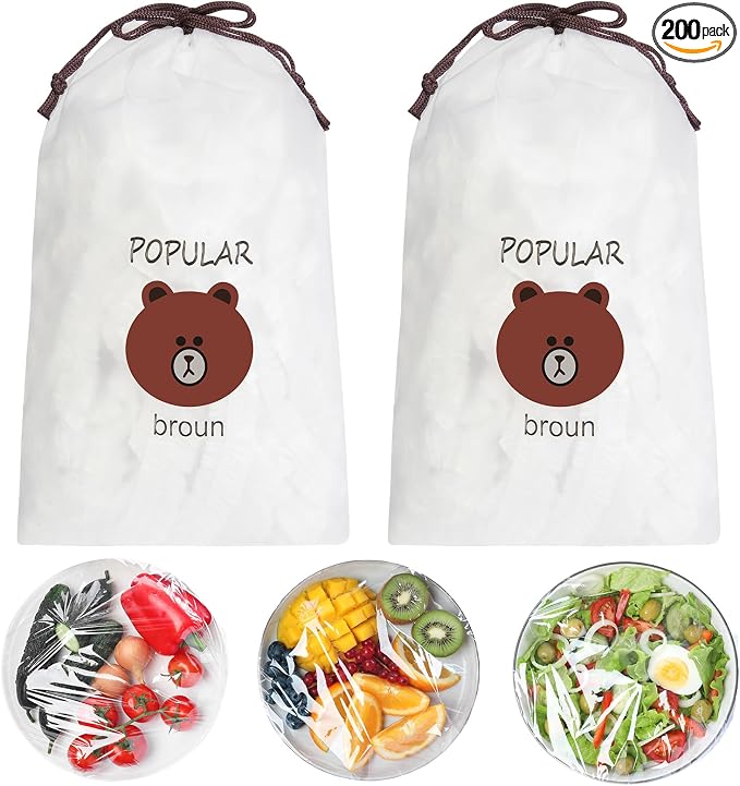 200 Pcs Fresh Keeping Bags, Reusable Elastic Food Storage Covers, Stretch by AMFUN