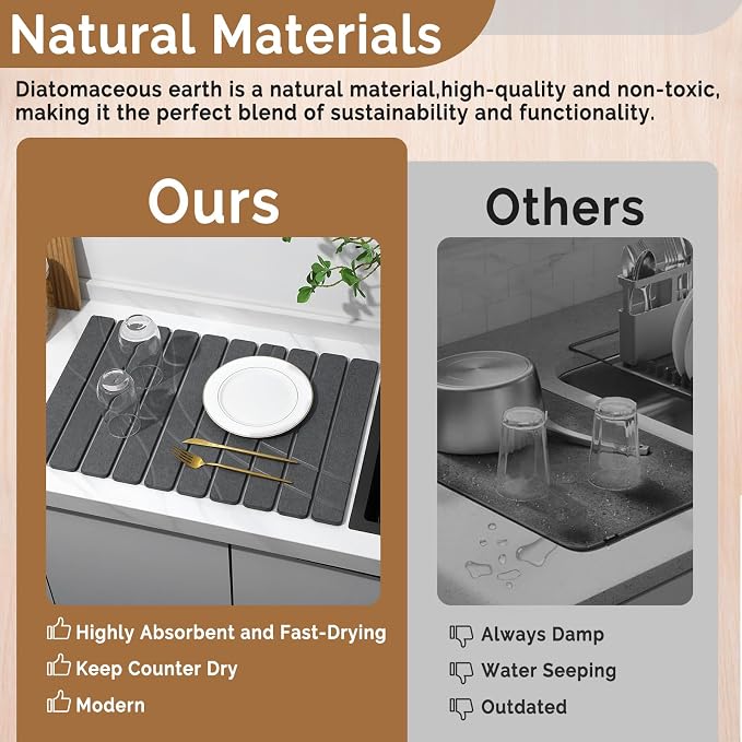 Large Stone Dish Drying Mat for Kitchen Counter, Foldable Water Absorbing - Image 7