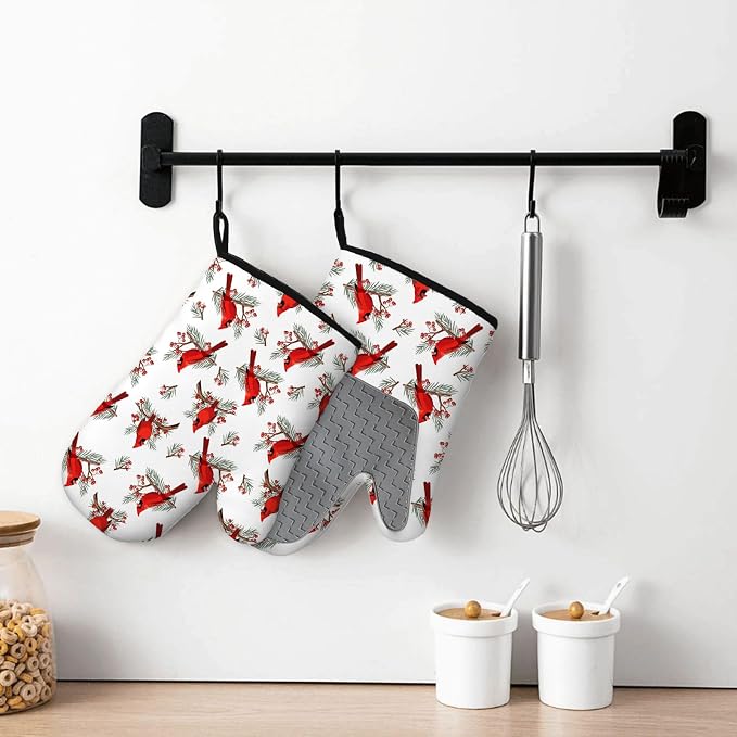 Christmas Cardinal Birds Oven Mitts and Pot Holders Sets of 3, Cardinal Birds - Image 6