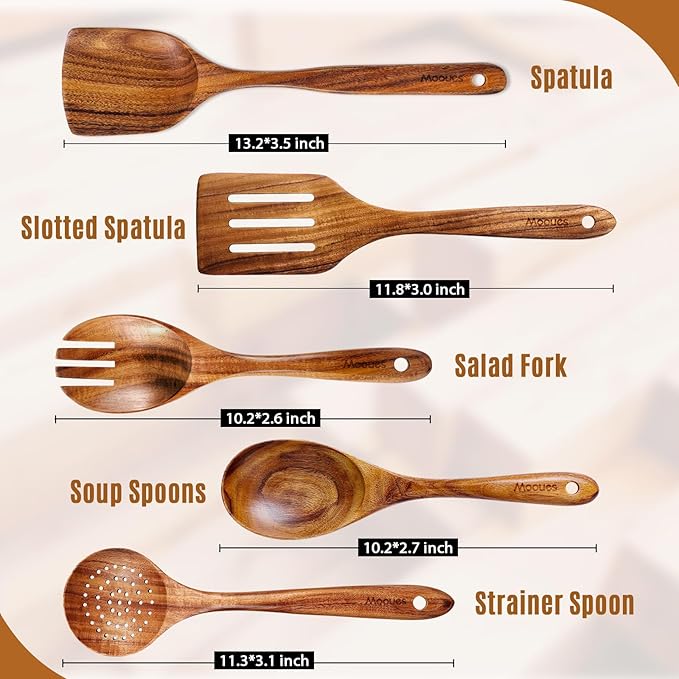 Wooden Spoons for Cooking, Wooden Utensils for Cooking Natural Teak Wooden - Image 5