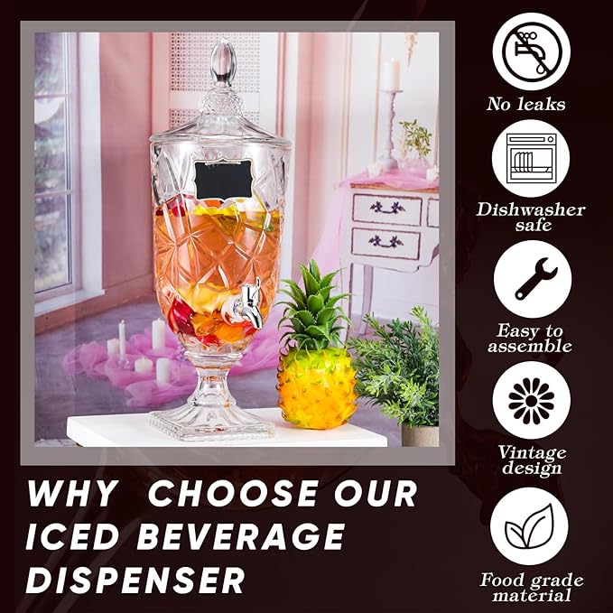 Zhehao 2 Pcs Drink Dispensers for Parties 0.8 Gallon Glass Beverage Dispenser - Image 5