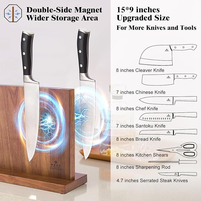 ENOKING Extra Large Magnetic Knife Block, 15.2-In Acacia Wood Knife Holder - Image 2