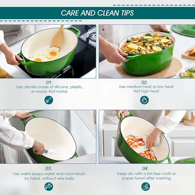 vancasso Enameled Cast Iron Dutch Oven, 9.3 Quart Dutch Oven Pot - Image 7