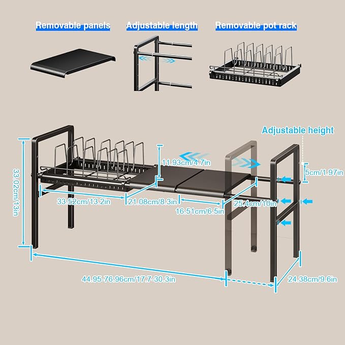 Mustorn Pots and Pans Organizer Under Cabinet, Expandable 1 Tier Under Sink - Image 2