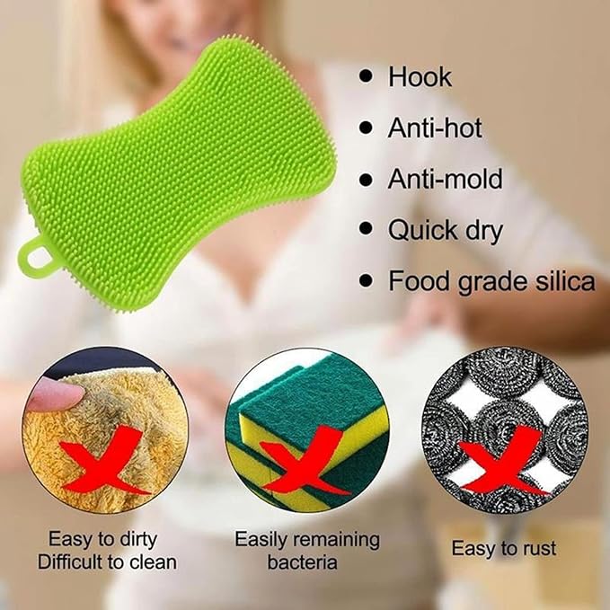 Silicone Sponge Dish Washing Kitchen Scrubber, 6 Pack Reusable Dish Washing - Image 4