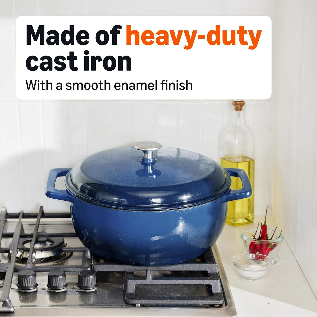 Amazon Basics Enameled Cast Iron Dutch Oven Pot With Lid, 7.3-Quart