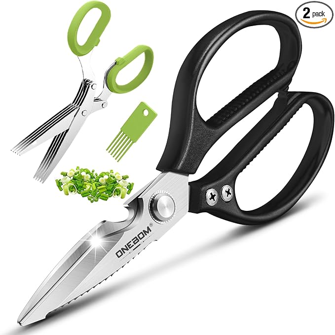 ONEBOM Kitchen Scissors 2 Pack, Heavy Duty All Purpose Shears by OneBom