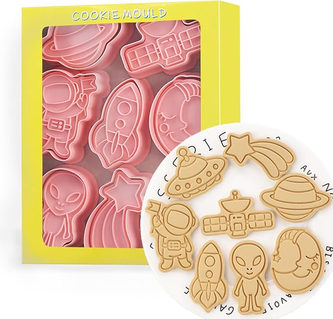 Outer-Space Cookie Cutters Set, 8-PCS 3D Astronaut, Planet Cookie Cutters by Tuxxzis