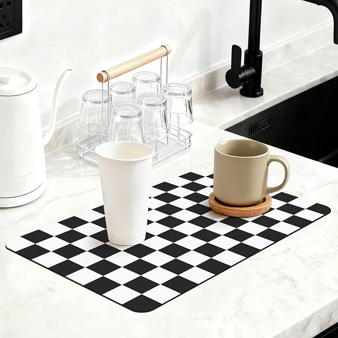 16" x 24" Checkered Dish Drying Mat by Unknown