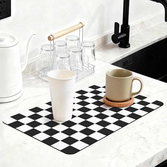 12" x 20" Checkered Dish Drying Mat by Unknown