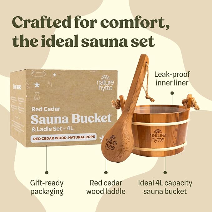 Red Cedar Sauna Bucket and Ladle Set 4L - Image 4