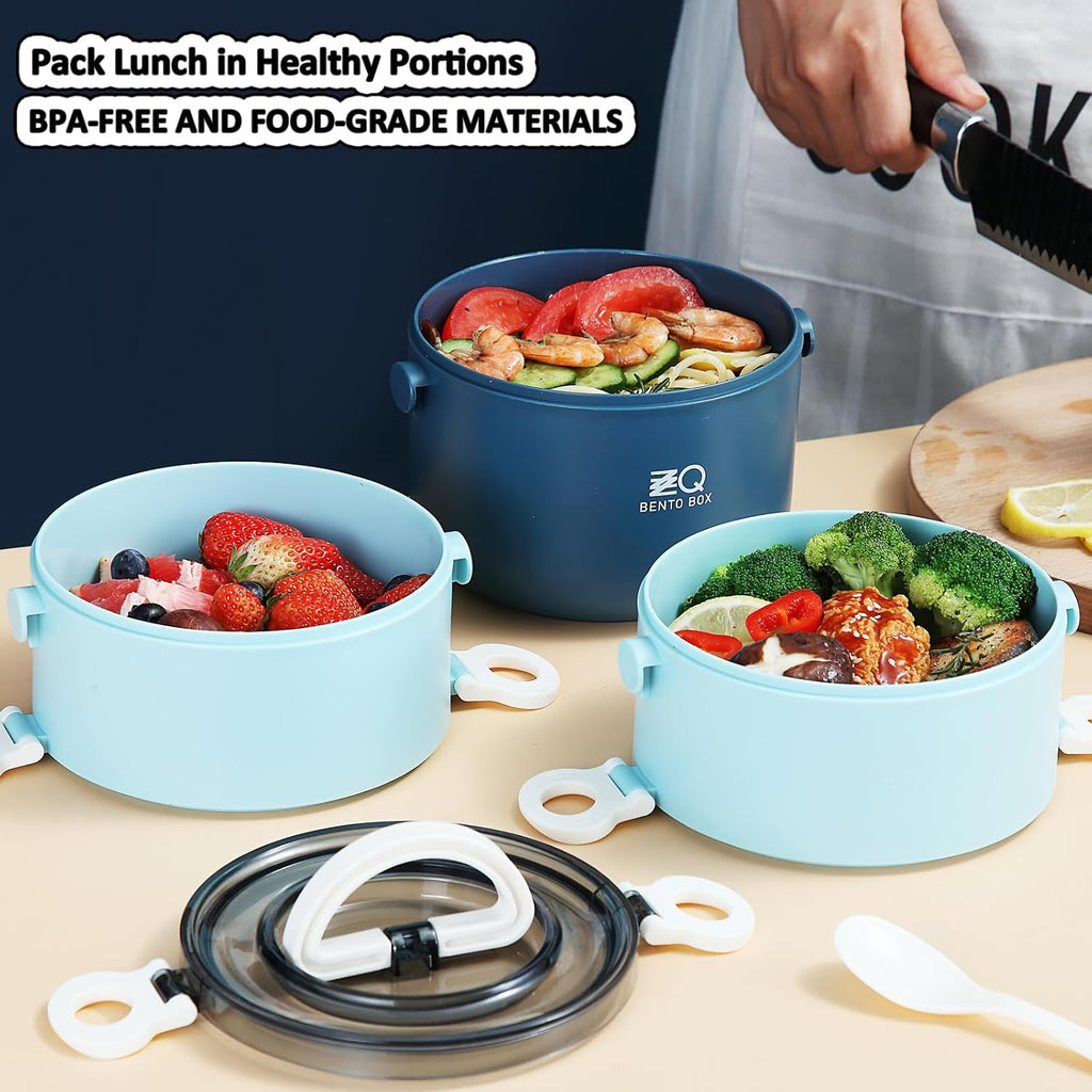 3-Tier Stackable Lunch Box Adult Bento Box Set with Thermo Bag