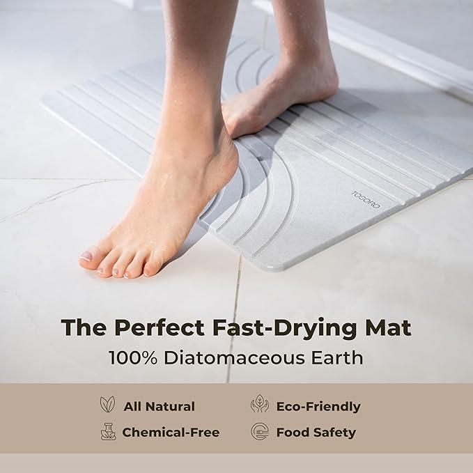 TOSORO - Stone Bath Mat Diatomaceous Earth Shower Mat Non-Slip Super Absorbent - Image 4