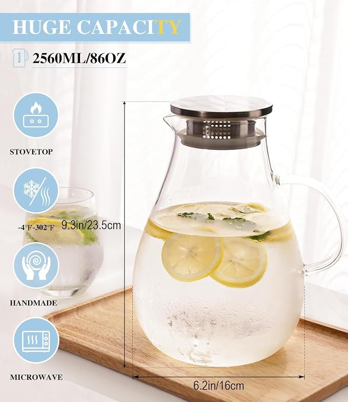 Glass Pitcher, 86oz Glass Water Pitcher - Image 2