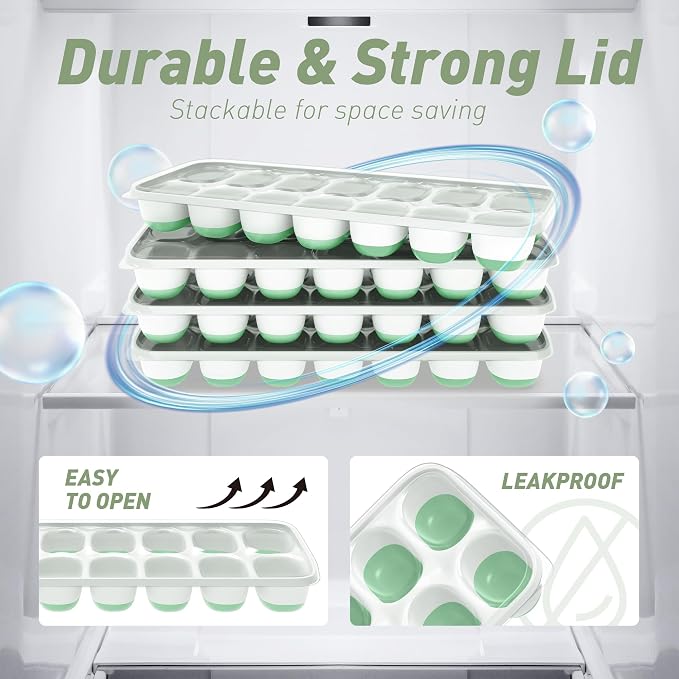 ChefAide Ice Cube Tray with Lid, 2 Packs 28 Cubes Durable Stackable Ice Cube - Image 7