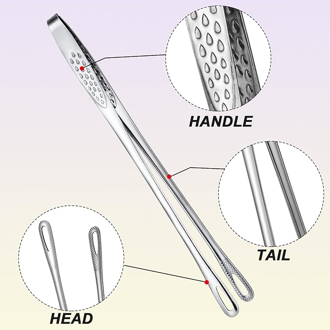 Geiserailie 3 Pcs 11 Inches Korean BBQ Tongs Stainless Steel Kitchen Tweezers - Image 3