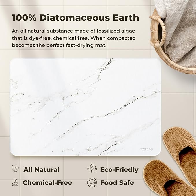TOSORO - Stone Bath Mat Diatomaceous Earth Shower Mat Non-Slip Super Absorbent - Image 5