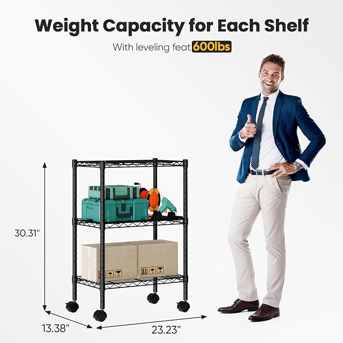DUMOS 3-Tier Metal Wire Storage Shelves, Adjustable Standing Storage Rack Shelf - Image 3