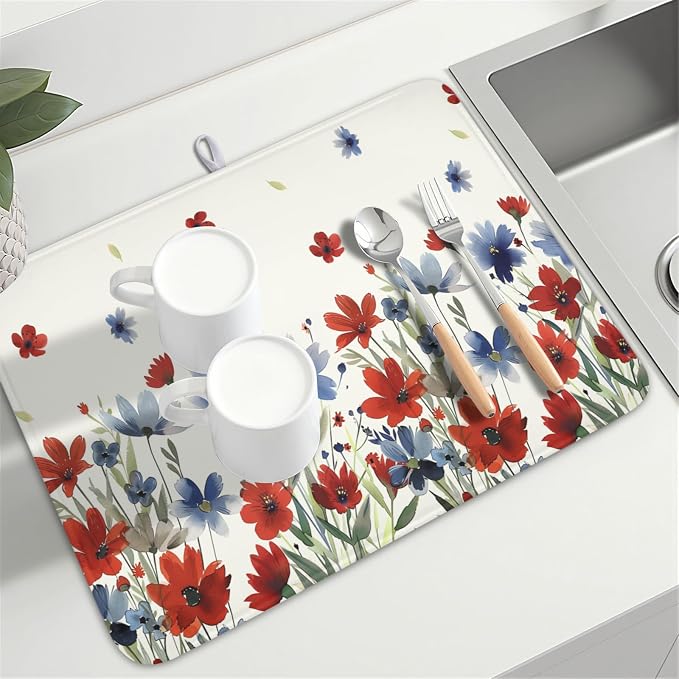 4th of July Floral Dish Drying Mat - Image 8