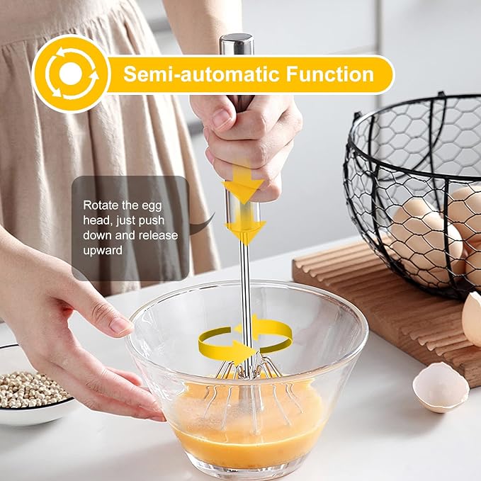 Egg Whisk, 2 Pack Stainless Steel Home Kitchen Tool, Hand Easy Whisk Egg Beater - Image 3