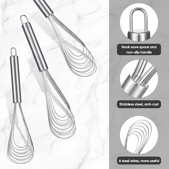 Patelai 3 Pieces Stainless Steel Kitchen Flat Whisk Set Stainless Steel Flat - Image 4