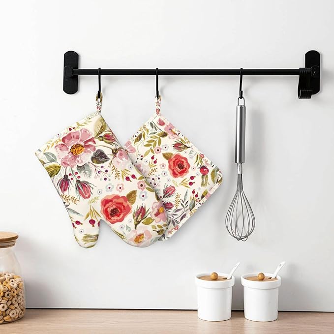 Wildflowers Floral Oven Mitts Pot Holders Set Silicone Heat Resistant Botanical - Image 7