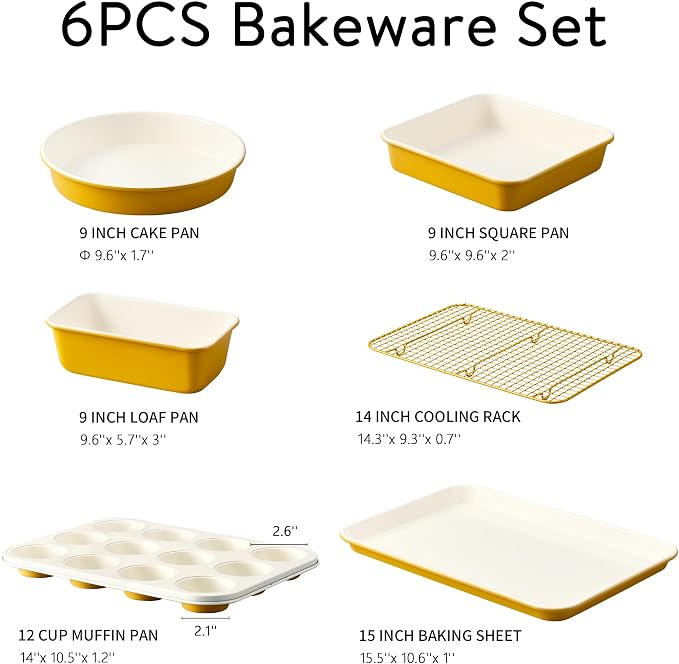 CAROTE 6-Piece Ceramic Baking Pans Set, Aluminized Steel Bakeware Sets - Image 2