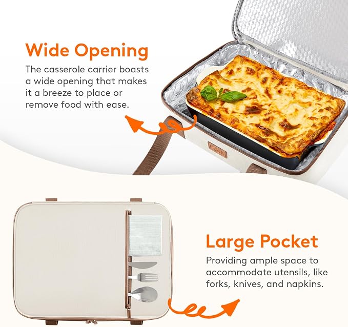 Lifewit Insulated Double Decker Casserole Carrier, Expandable Lasagna Lugger - Image 6