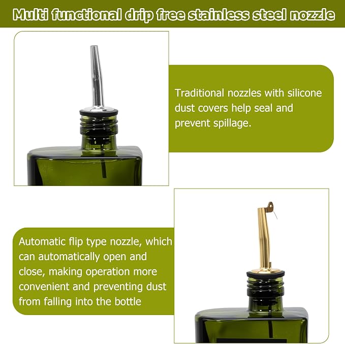 R DRURLCD Dark Green Glass Olive Oil Dispenser Set of 2, 16.9oz/500ml Curved - Image 4