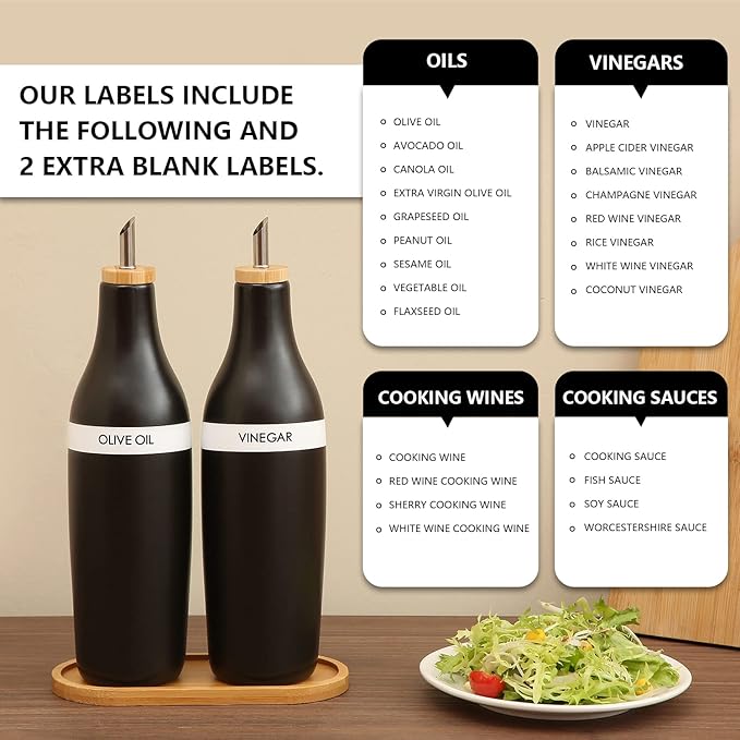 HOMCDALY Olive Oil and Vinegar Dispenser Set, Two 16oz Ceramic Oil Dispenser - Image 6