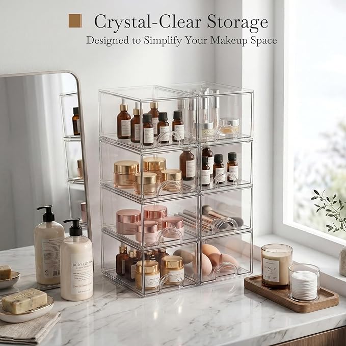 8 Pack Small Clear Stackable Acrylic Storage Boxes Storage Drawers, Storage - Image 3