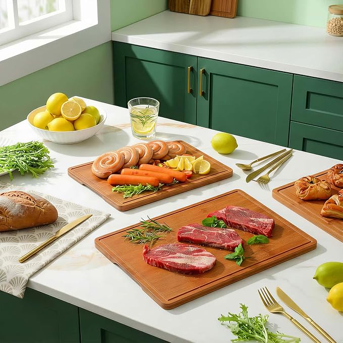 Zarler Bamboo Cutting Boards for Kitchen, 4 Piece Durable Wood Cutting Board - Image 3