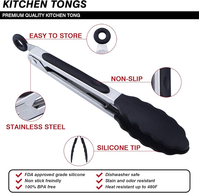 7 inch Cooking Tongs, MSY BIGSUNNY Set of 3 Mini Kitchen Tongs Silicone Serving - Image 4