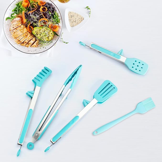 5-Pack Silicone Tongs for Cooking, Maywe Tanso 4PCS 13-Inch Kitchen Tongs - Image 4