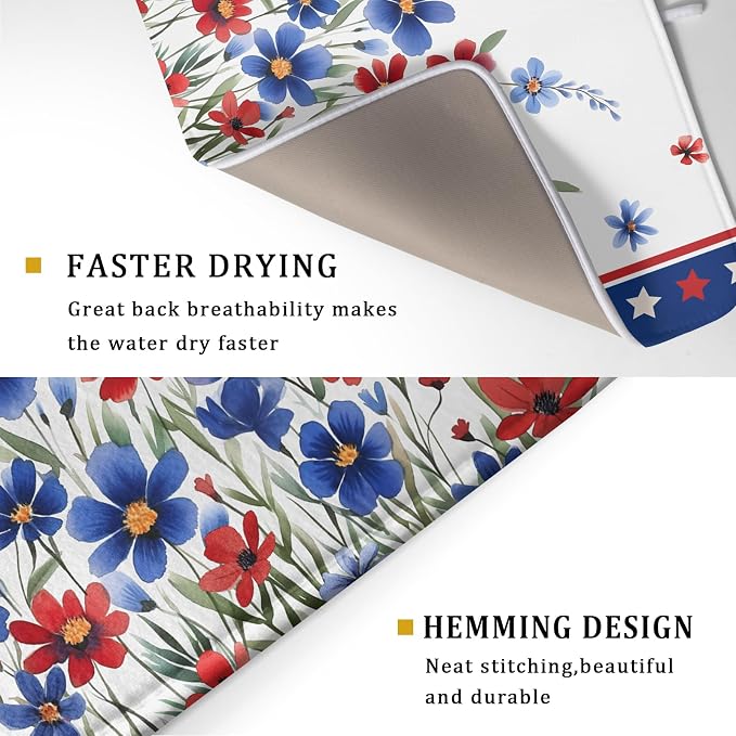 4th of July Dish Drying Mats for Kitchen Counter Patriotic Star Microfiber - Image 3
